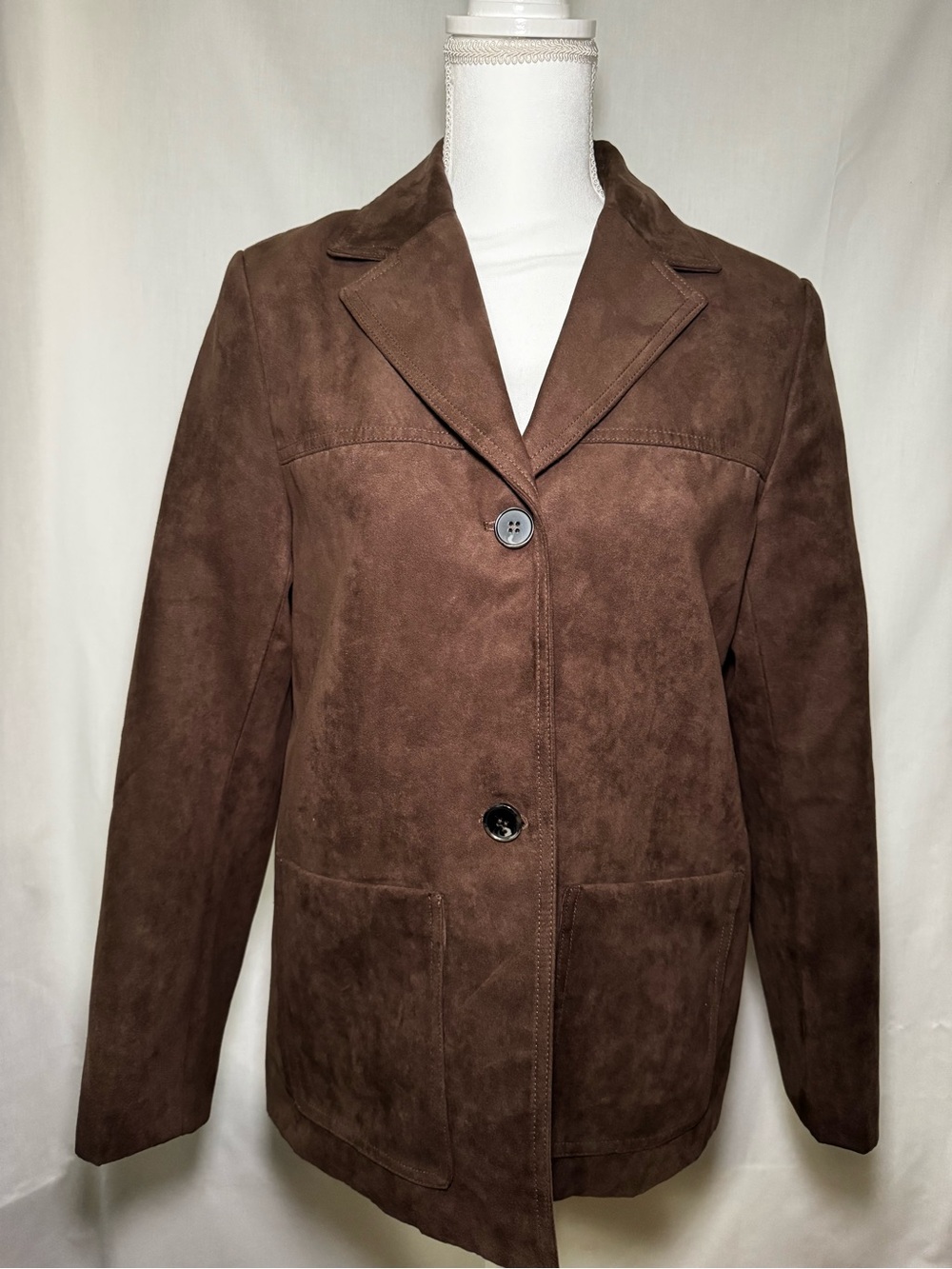 H&M Brown Faux Suede-Look Button Front Blazer